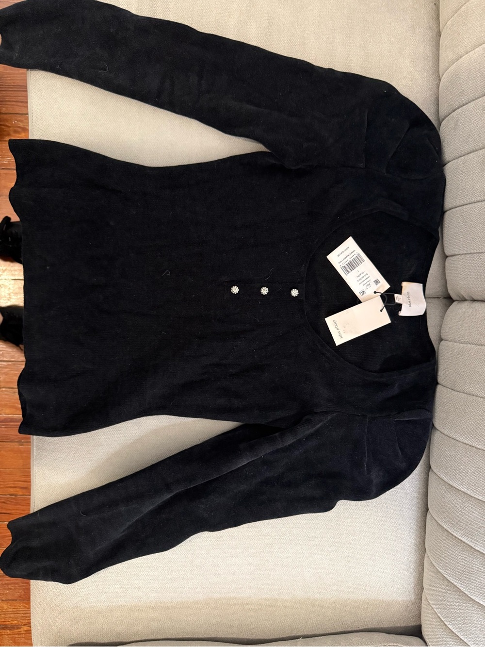 Cinq a Sept Jordan Black Chenille Sweater Jewel Button Puff Sleeve L NWT $345